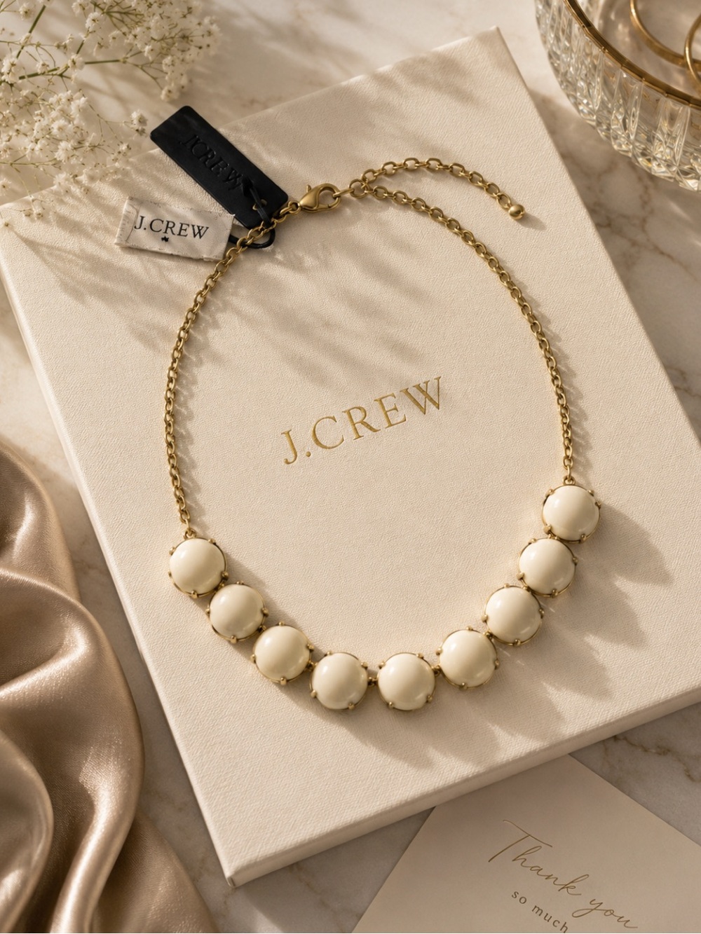 NWT J. Crew Gold Chain Necklace with Cream Beads
